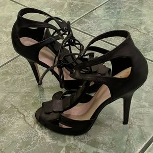 Joey O Peep Toe Black Heels, 8